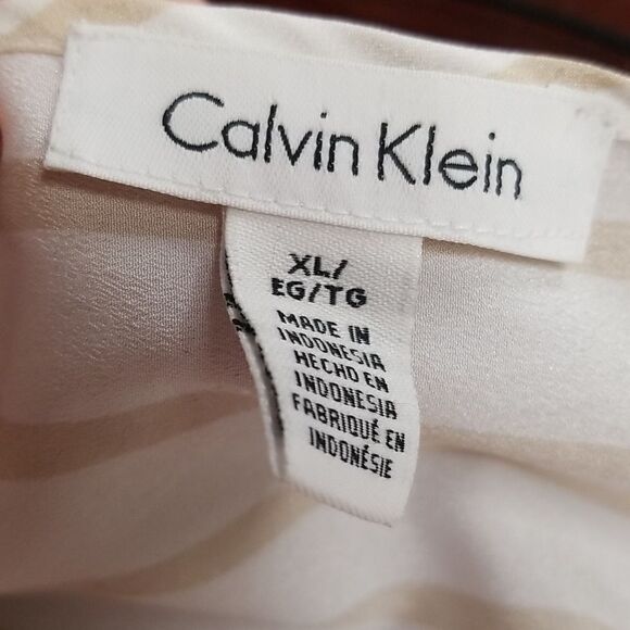 Calvin Klein Striped Zipper V-neck Roll Tab Blouse XL - Picture 4 of 6